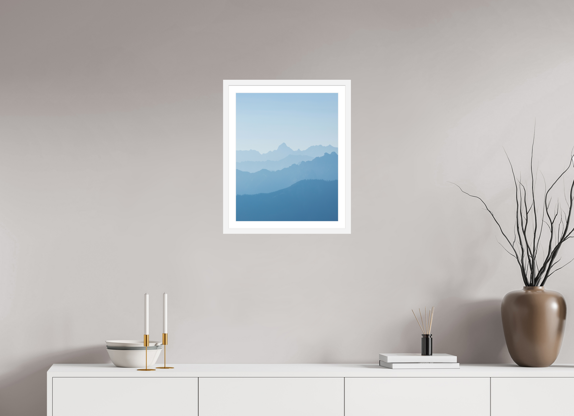 40 x 50 cm, White Frame Mountain Layers I