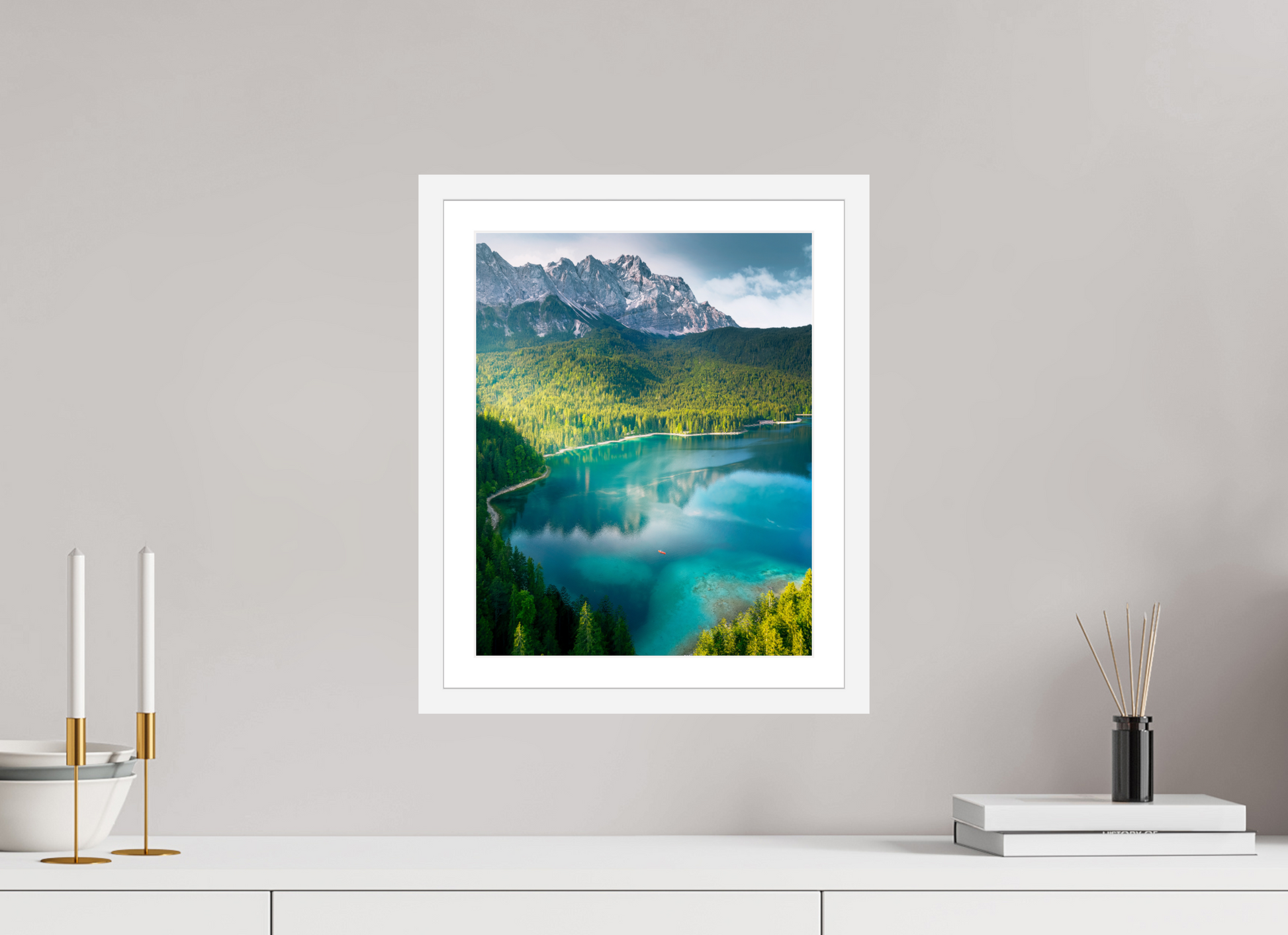 30 x 37.5 cm, White Frame Alpine Lake