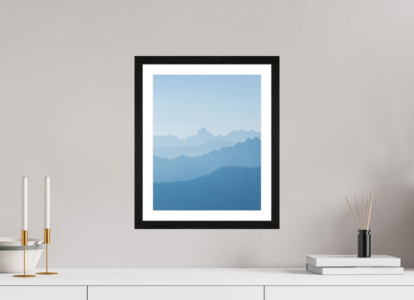 30 x 37.5 cm, Black Oak Frame Mountain Layers I