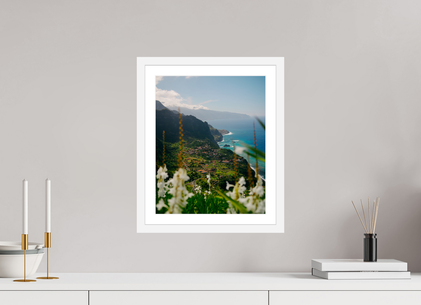 30 x 37.5 cm, White Frame Madeira Coastline