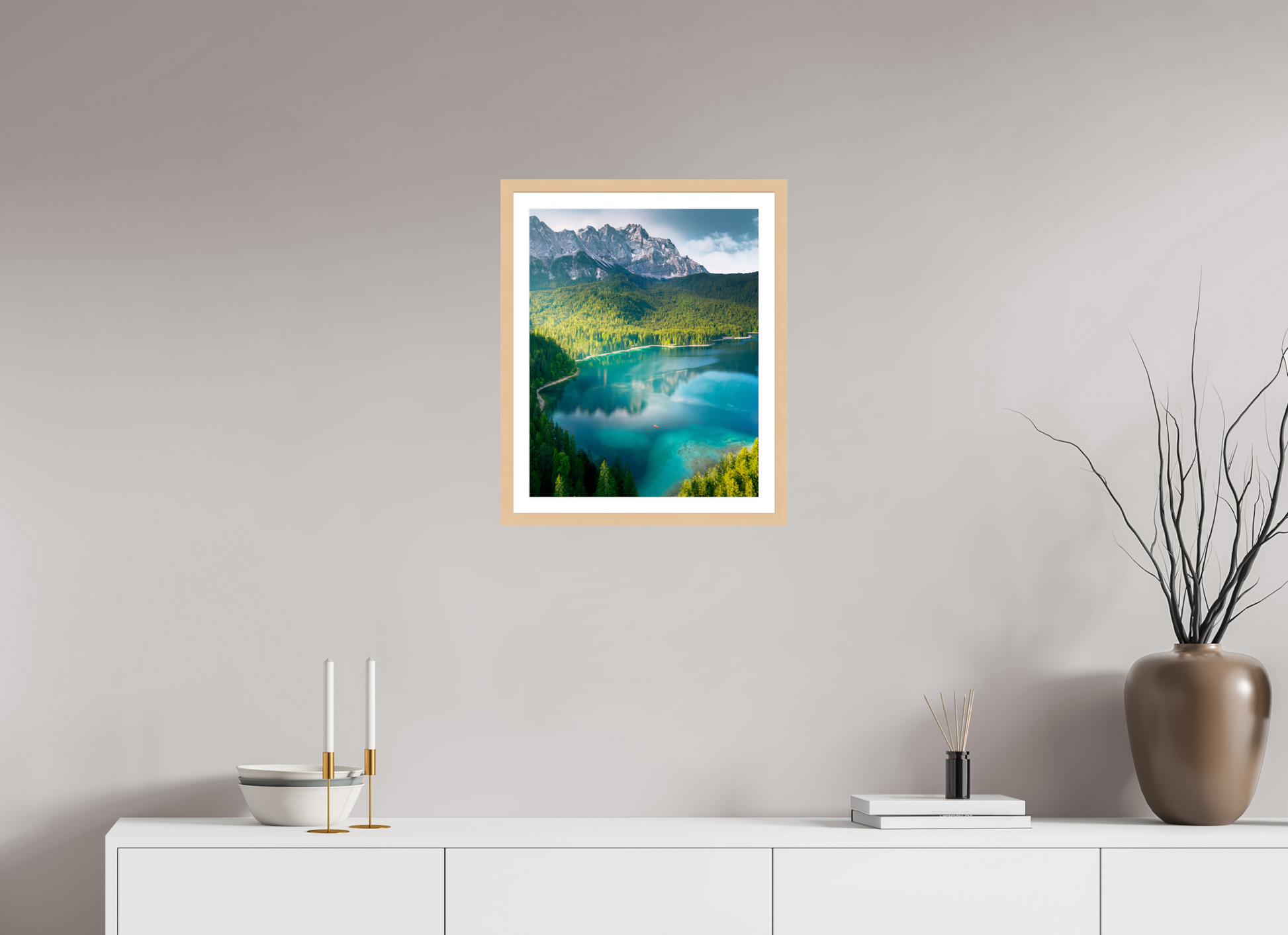 40 x 50 cm, Natural Maple Frame Alpine Lake