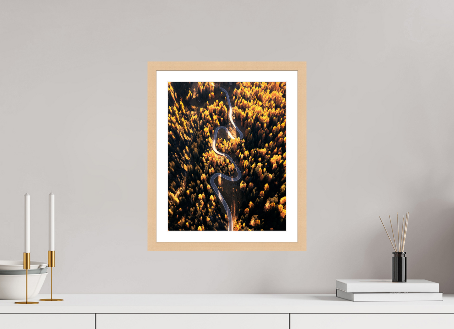 30 x 37.5 cm, Natural Maple Frame Mountain Road