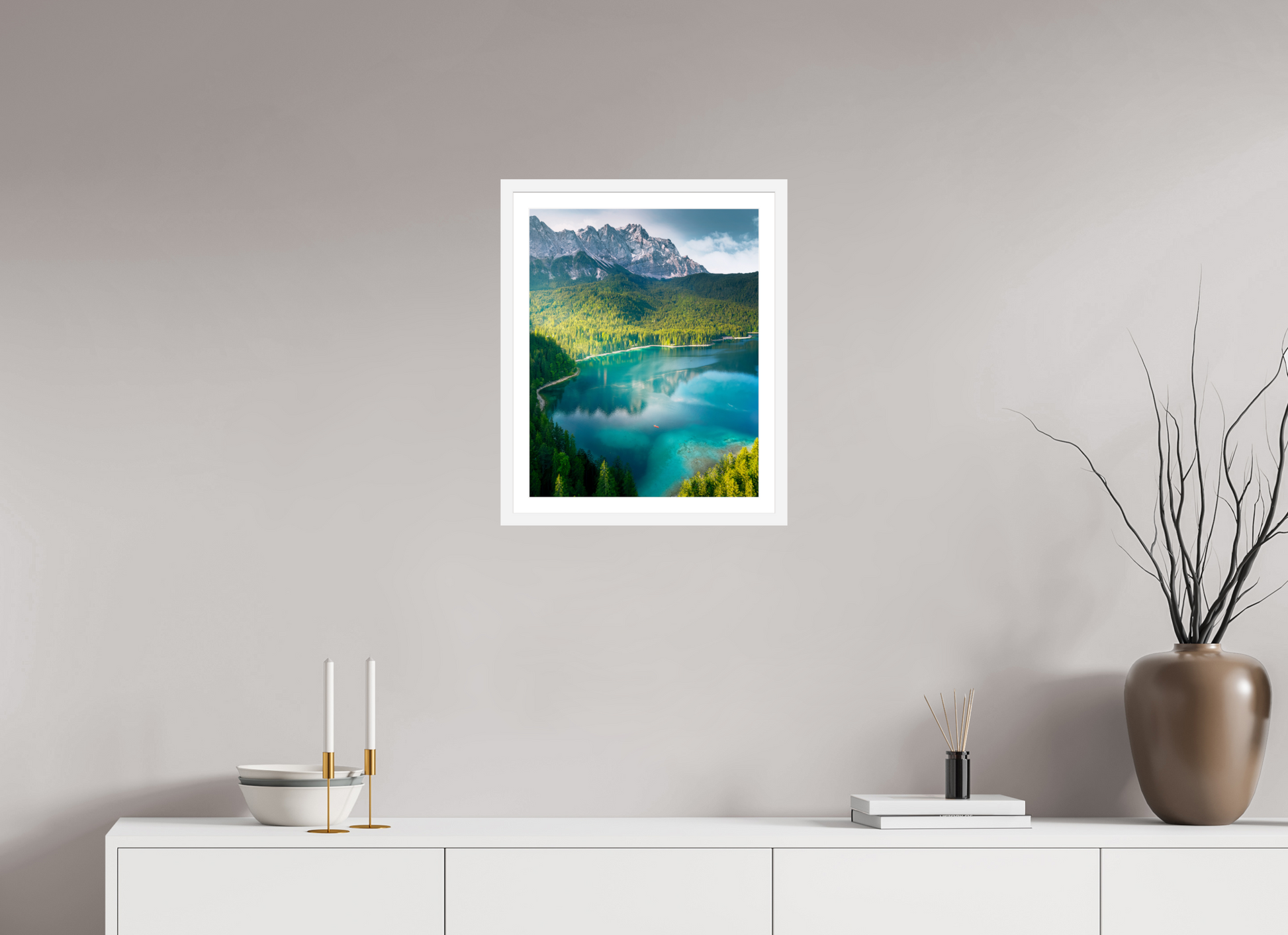 40 x 50 cm, White Frame Alpine Lake