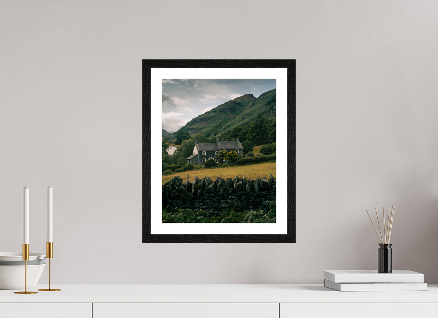 30 x 37.5 cm, Black Oak Frame Lake District Cottage