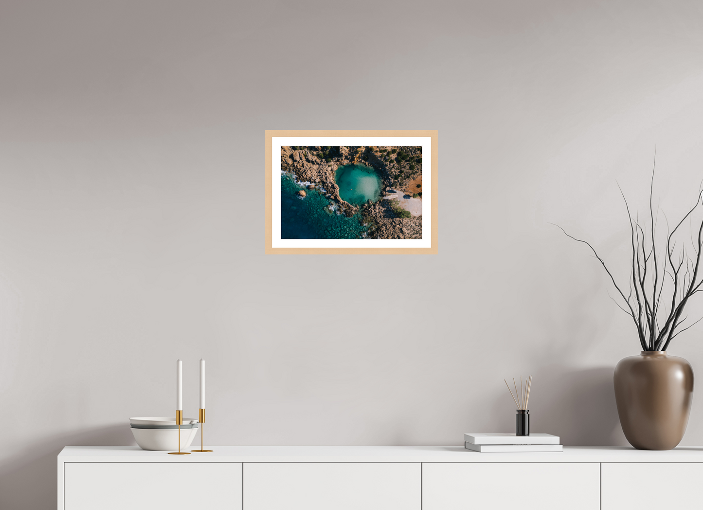 45 x 30 cm, Natural Maple Framed Print Morning Swim