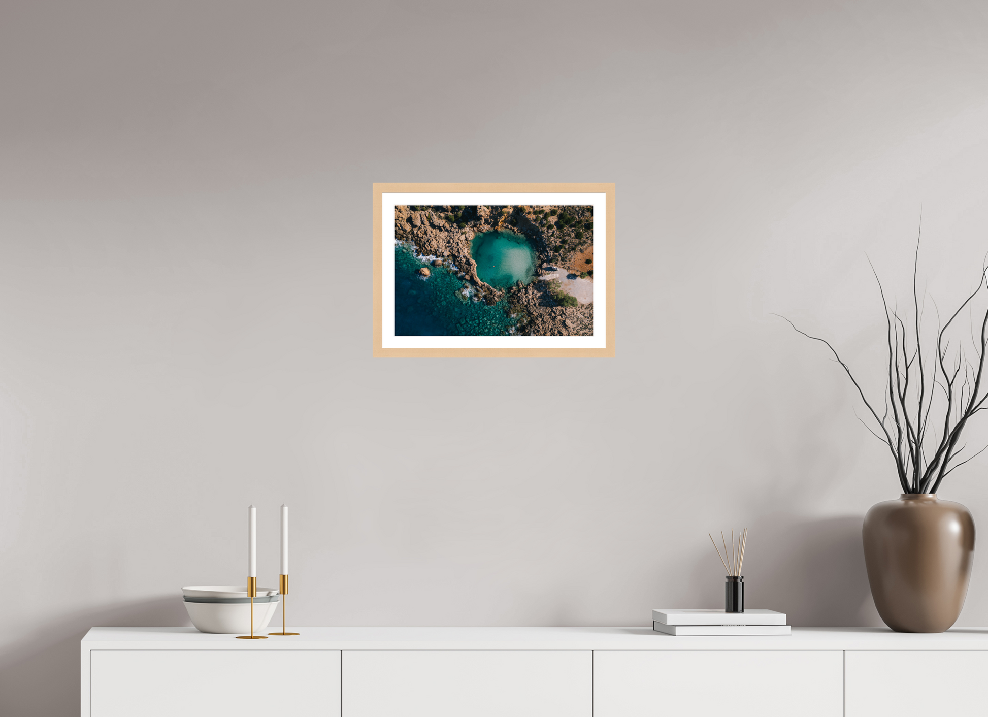 45 x 30 cm, Natural Maple Framed Print Morning Swim