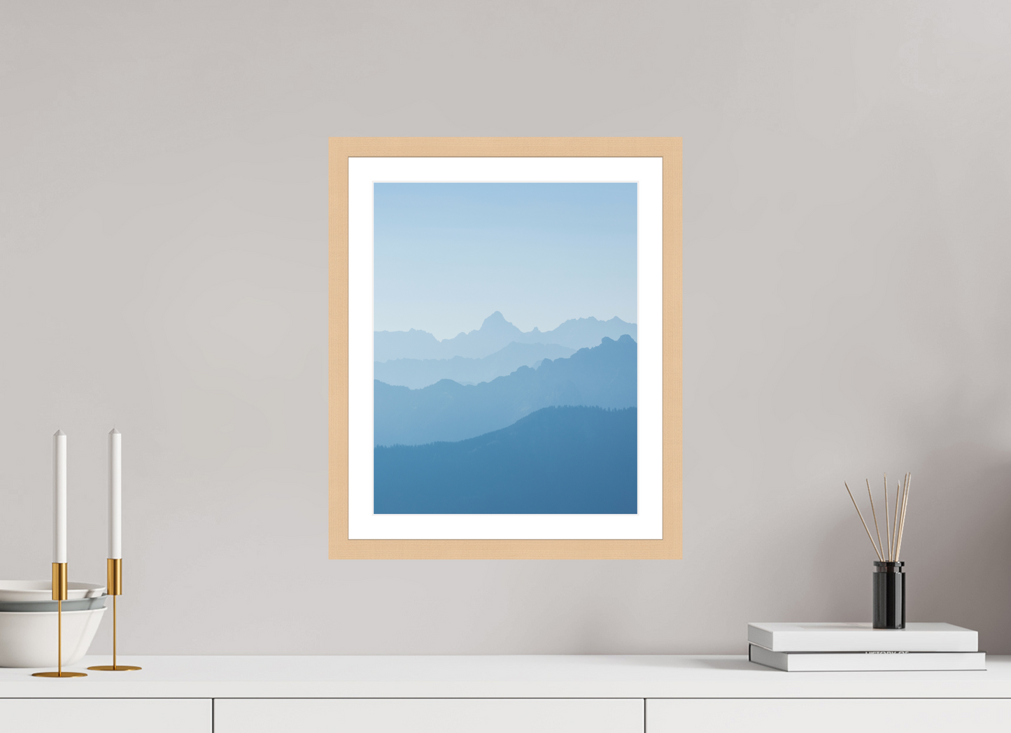 30 x 37.5 cm, Natural Maple Frame Mountain Layers I