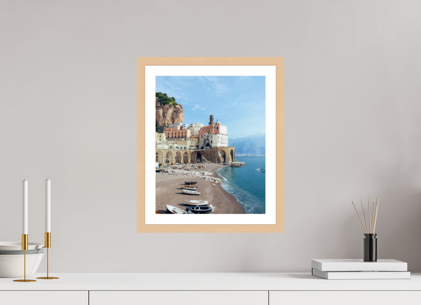 30 x 37.5 cm, Natural Maple Frame Atrani, Amalfi Coast
