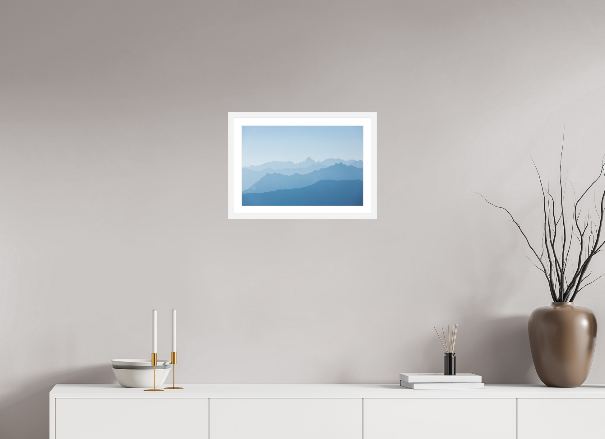 45 x 30 cm, White Maple Framed Print Mountain Layers I