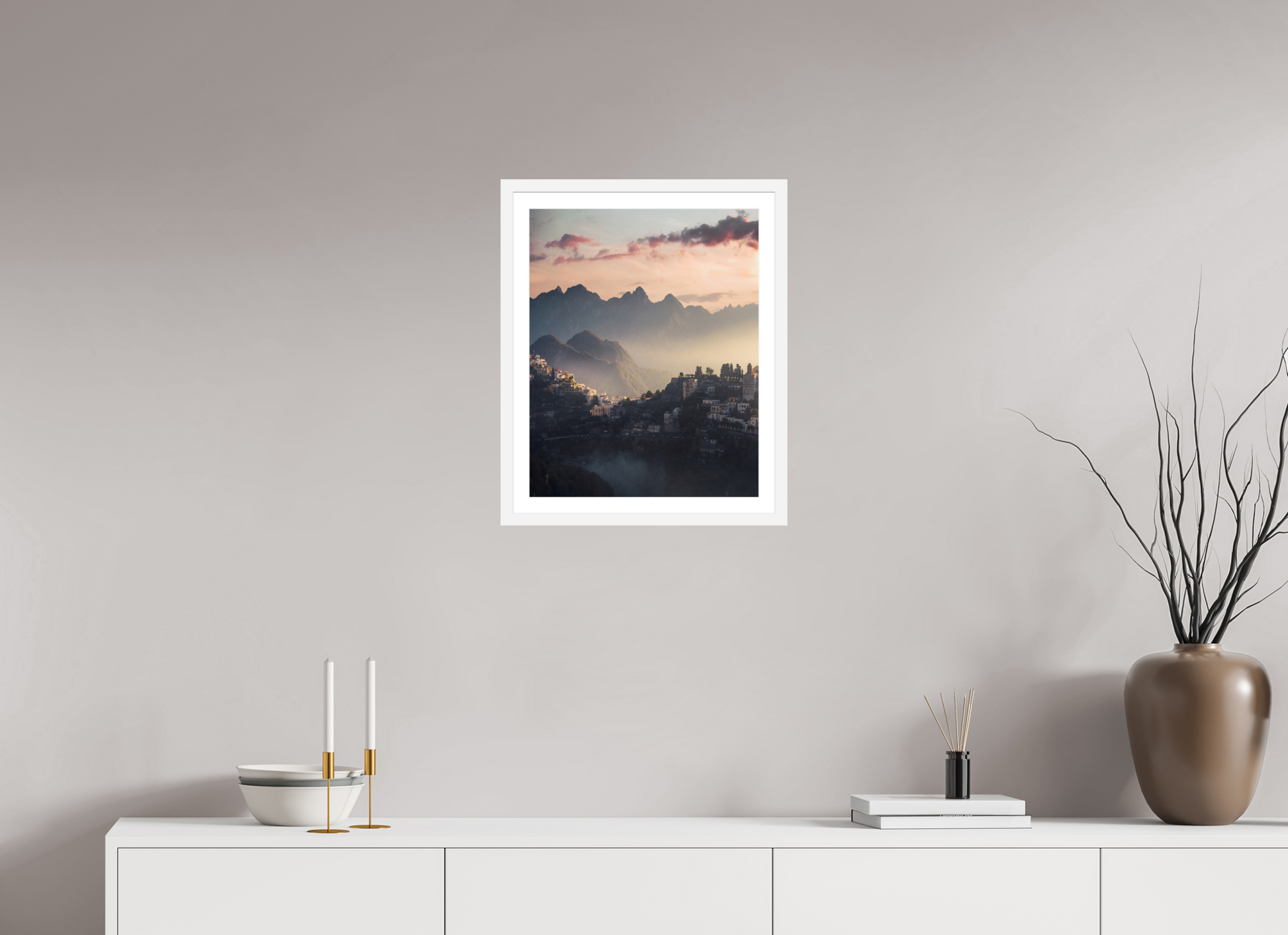 40 x 50 cm, White Frame Sunset over the Amalfi Coast