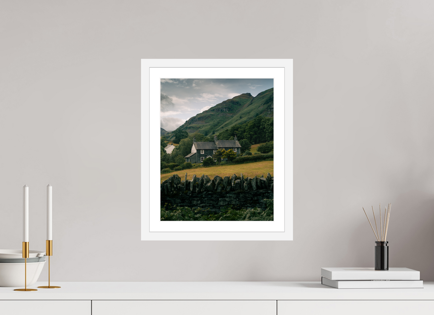 30 x 37.5 cm, White Frame Lake District Cottage