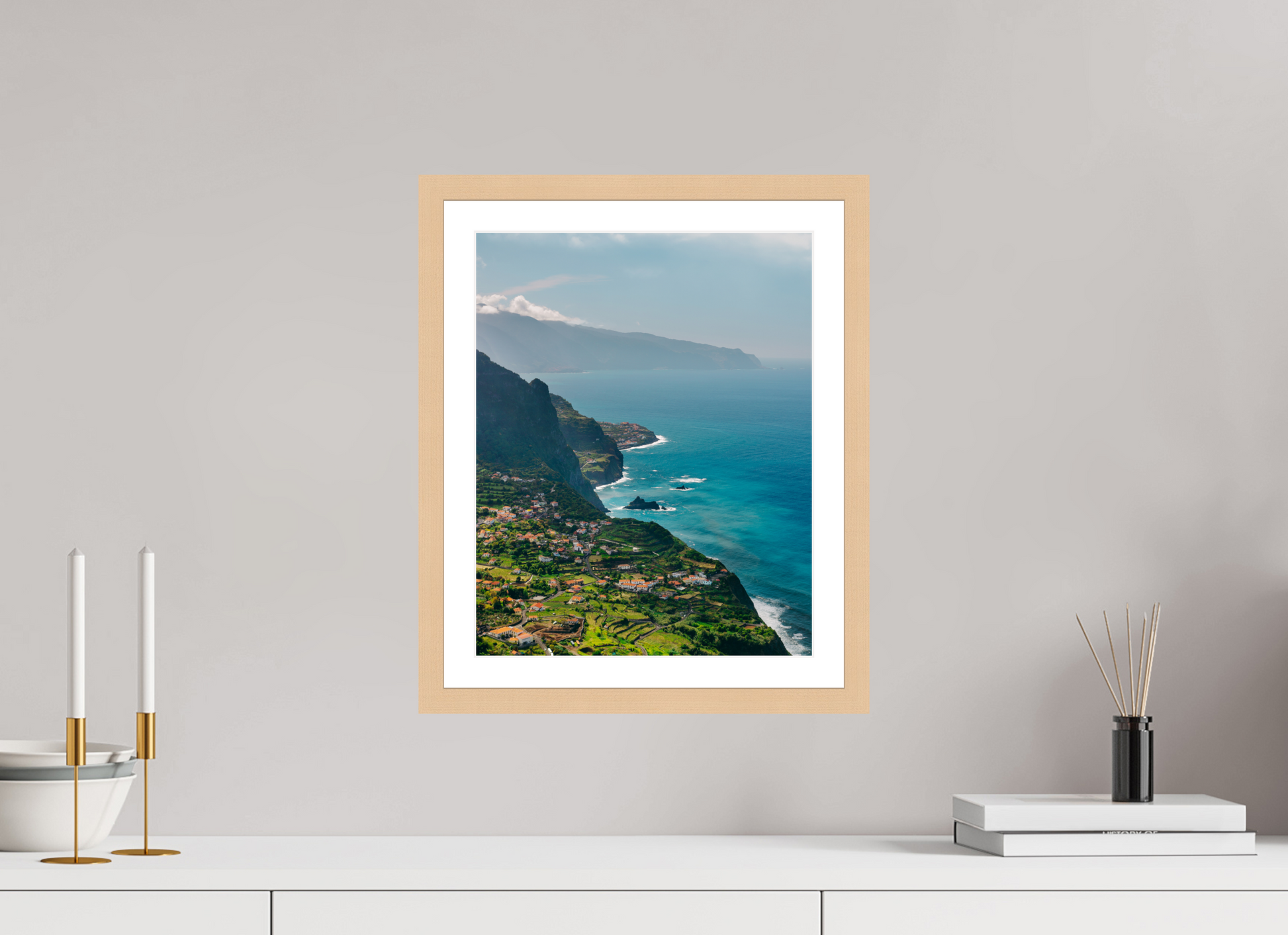 30 x 37.5 cm, Natural Maple Frame Tropical Coastline