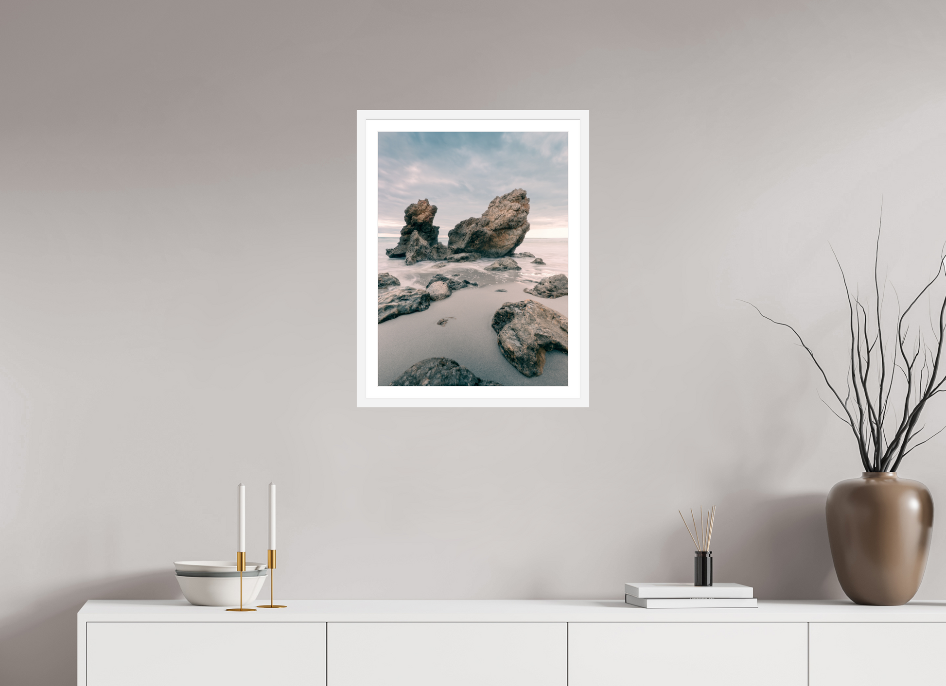 45 x 60 cm, White Frame Menorca at Dusk