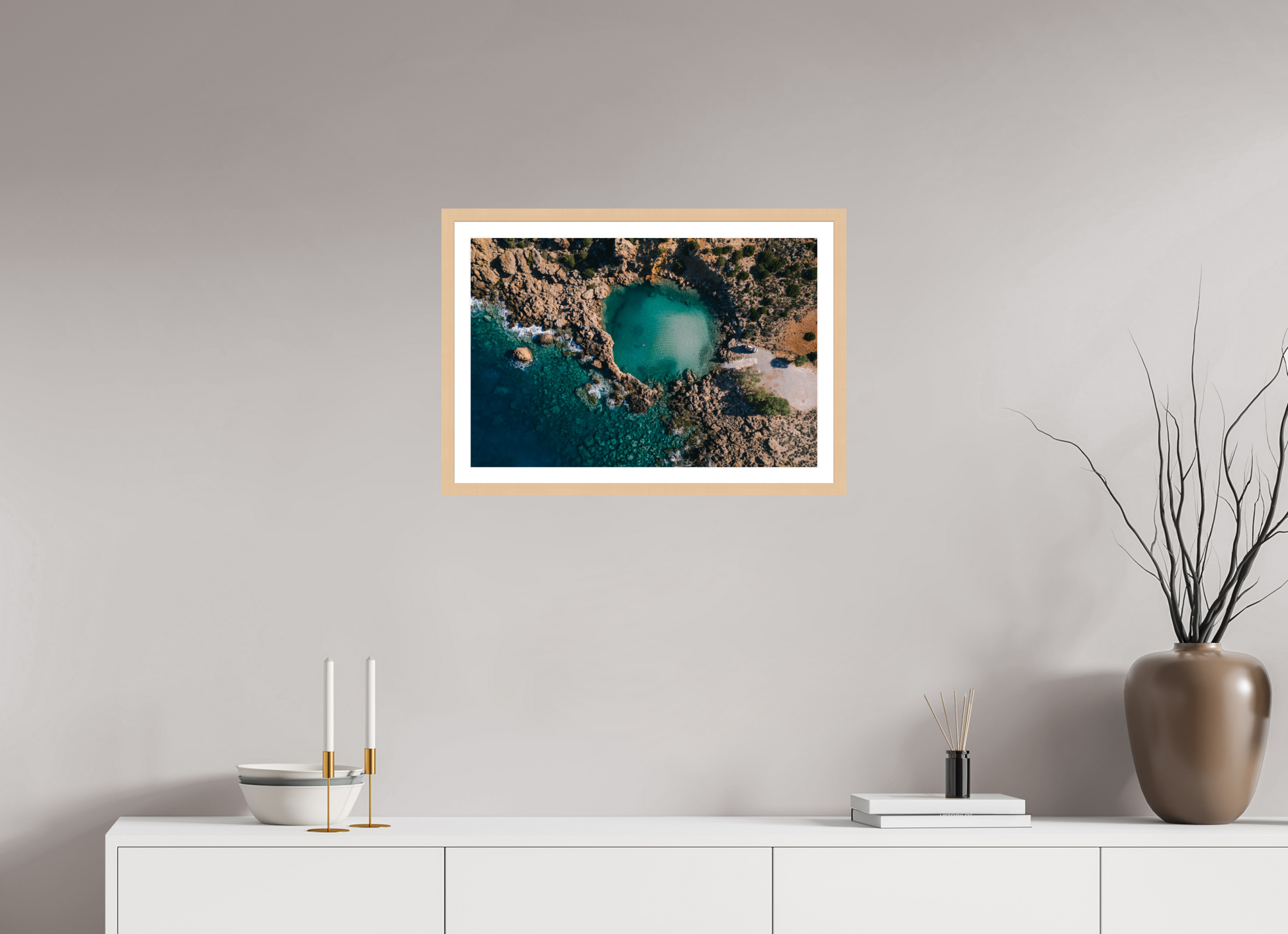 60 x 40 cm, Natural Maple Framed Print Morning Swim