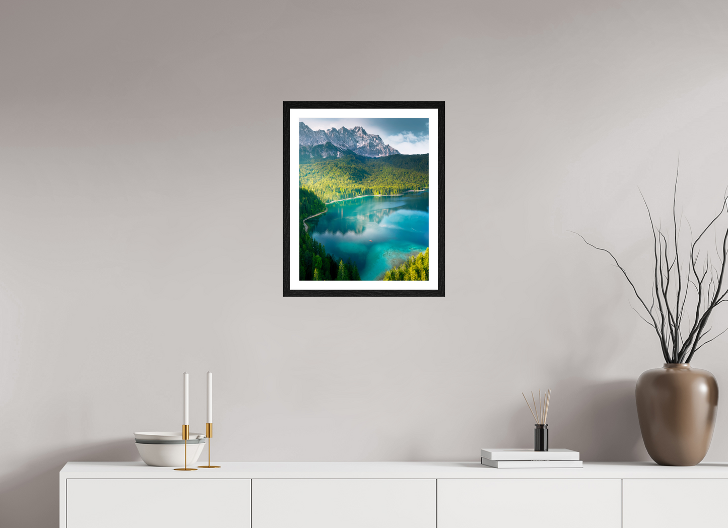 40 x 50 cm, Black Oak Frame Alpine Lake