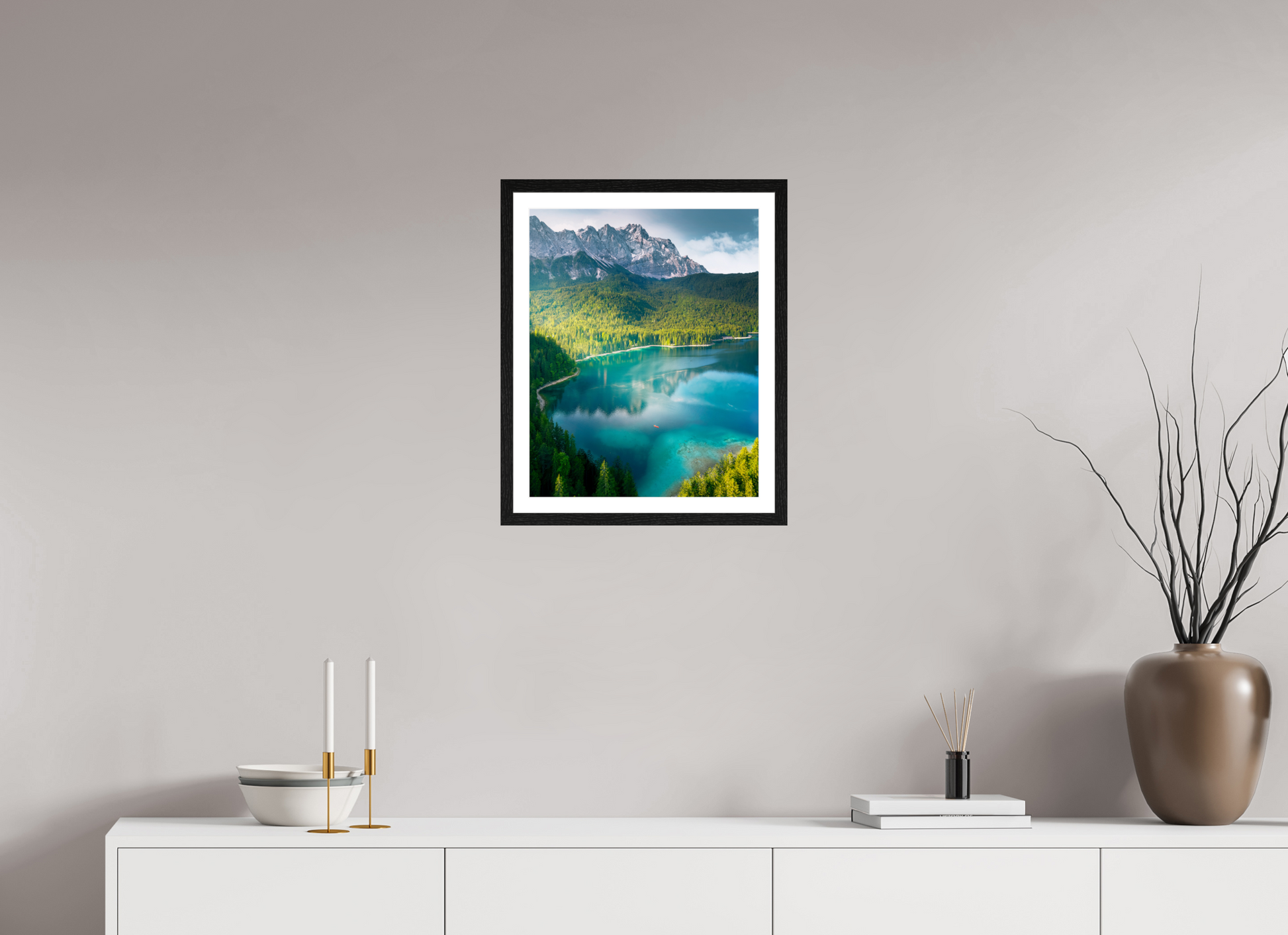 40 x 50 cm, Black Oak Frame Alpine Lake