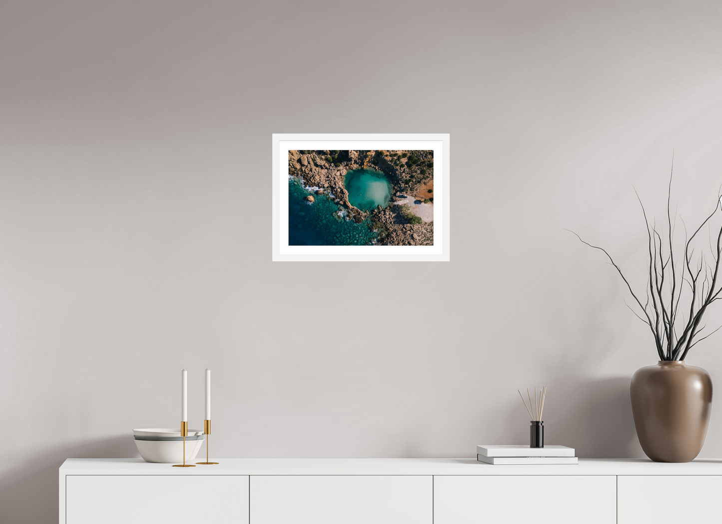 45 x 30 cm, White Maple Framed Print Morning Swim