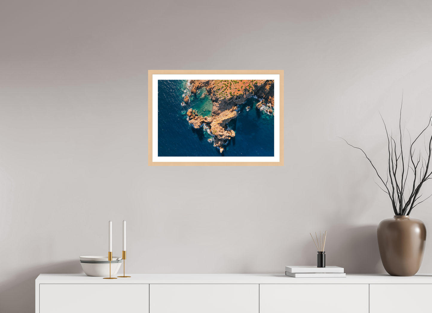 60 x 40 cm, Natural Maple Frame Coastline