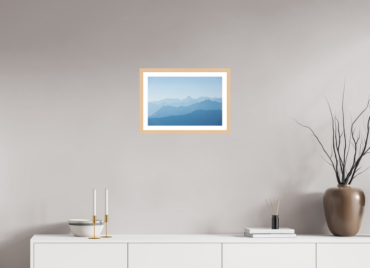 45 x 30 cm, Natural Maple Framed Print Mountain Layers I
