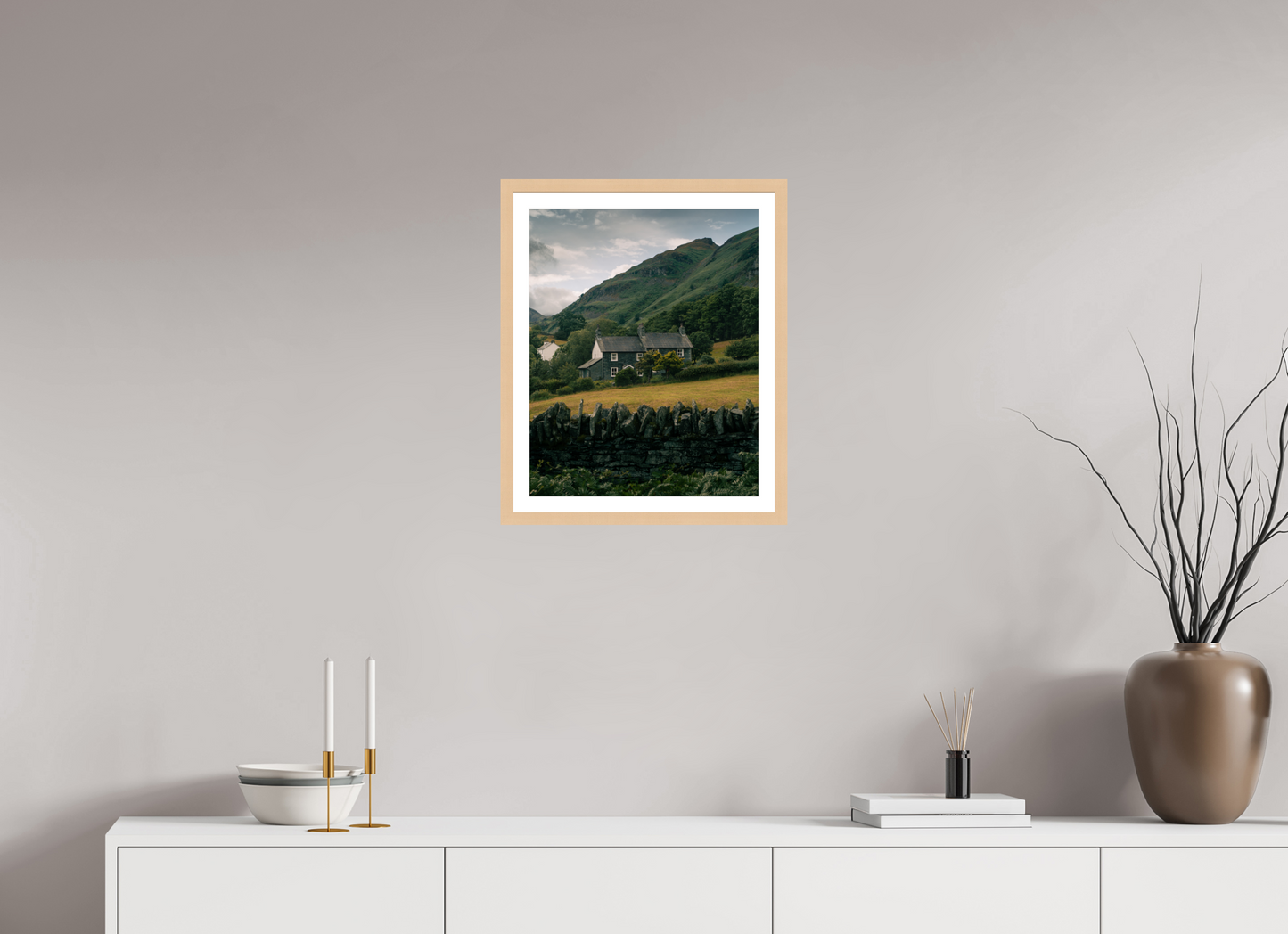 40 x 50 cm, Natural Maple Frame Lake District Cottage