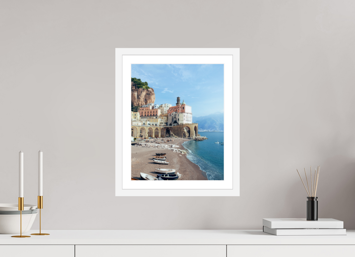 30 x 37.5 cm, White Frame Atrani, Amalfi Coast