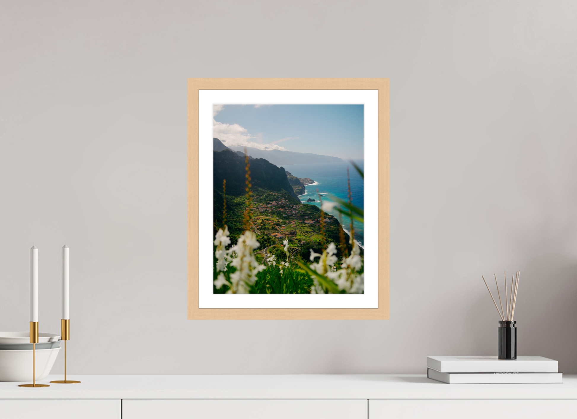 30 x 37.5 cm, Natural Maple Frame Madeira Coastline