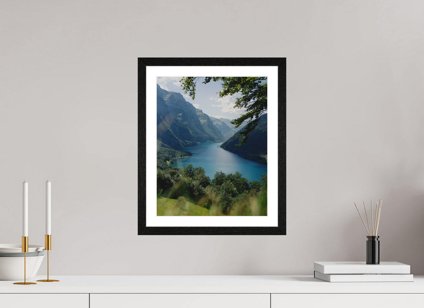 30 x 37.5 cm, Black Oak Frame Swiss Postcard View