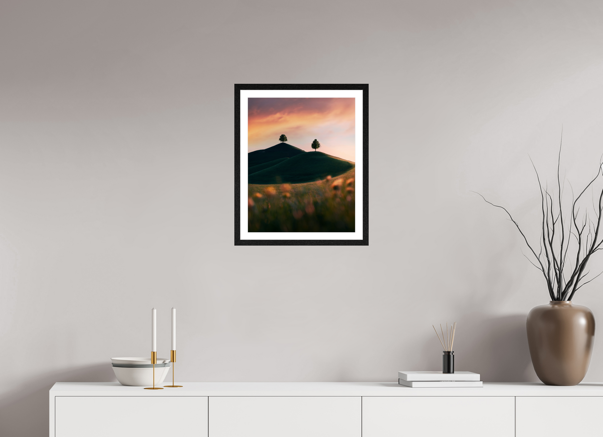 40 x 50 cm, Black Oak Frame Rolling Hills at Sunset