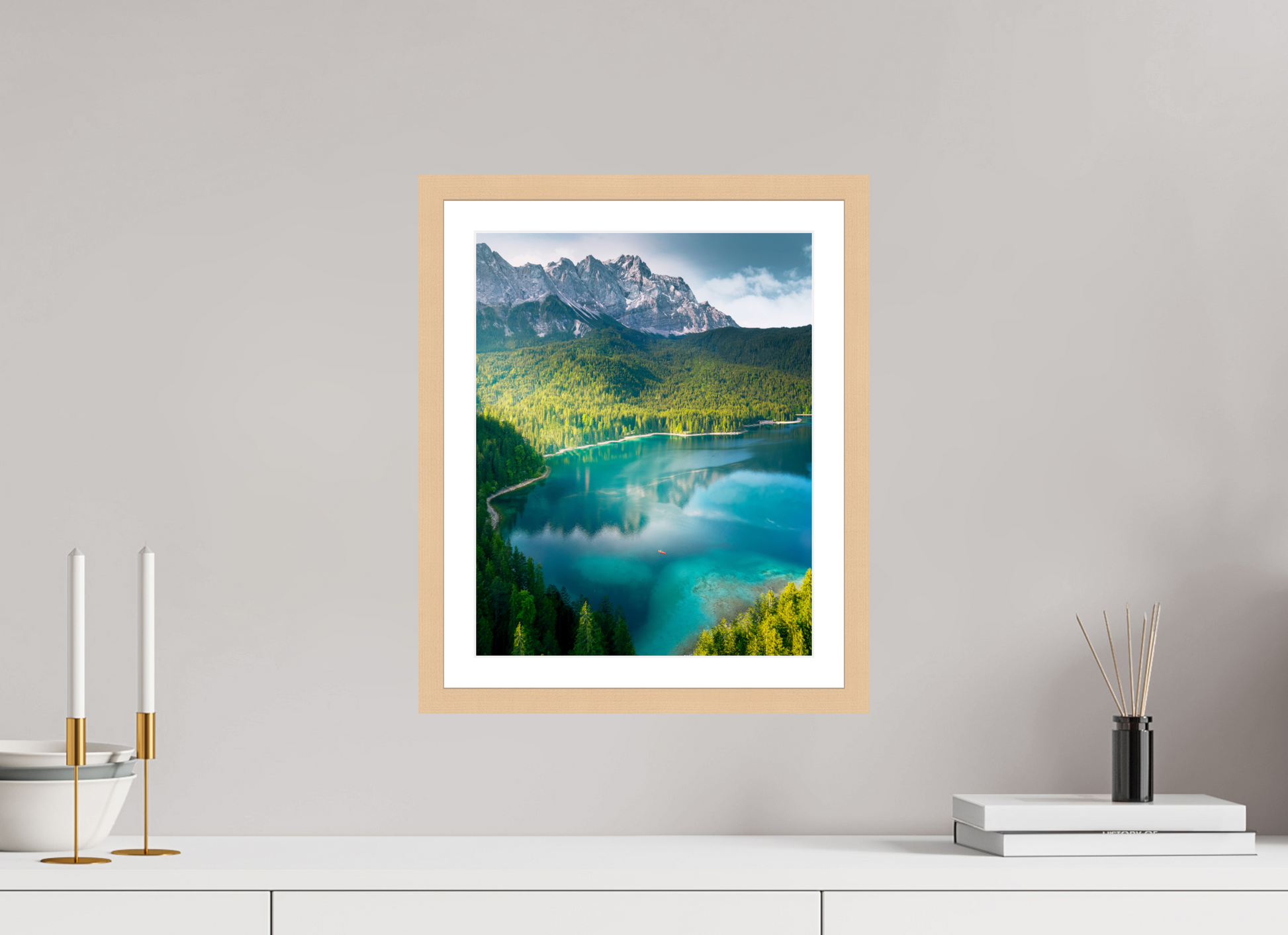 30 x 37.5 cm, Natural Maple Frame Alpine Lake