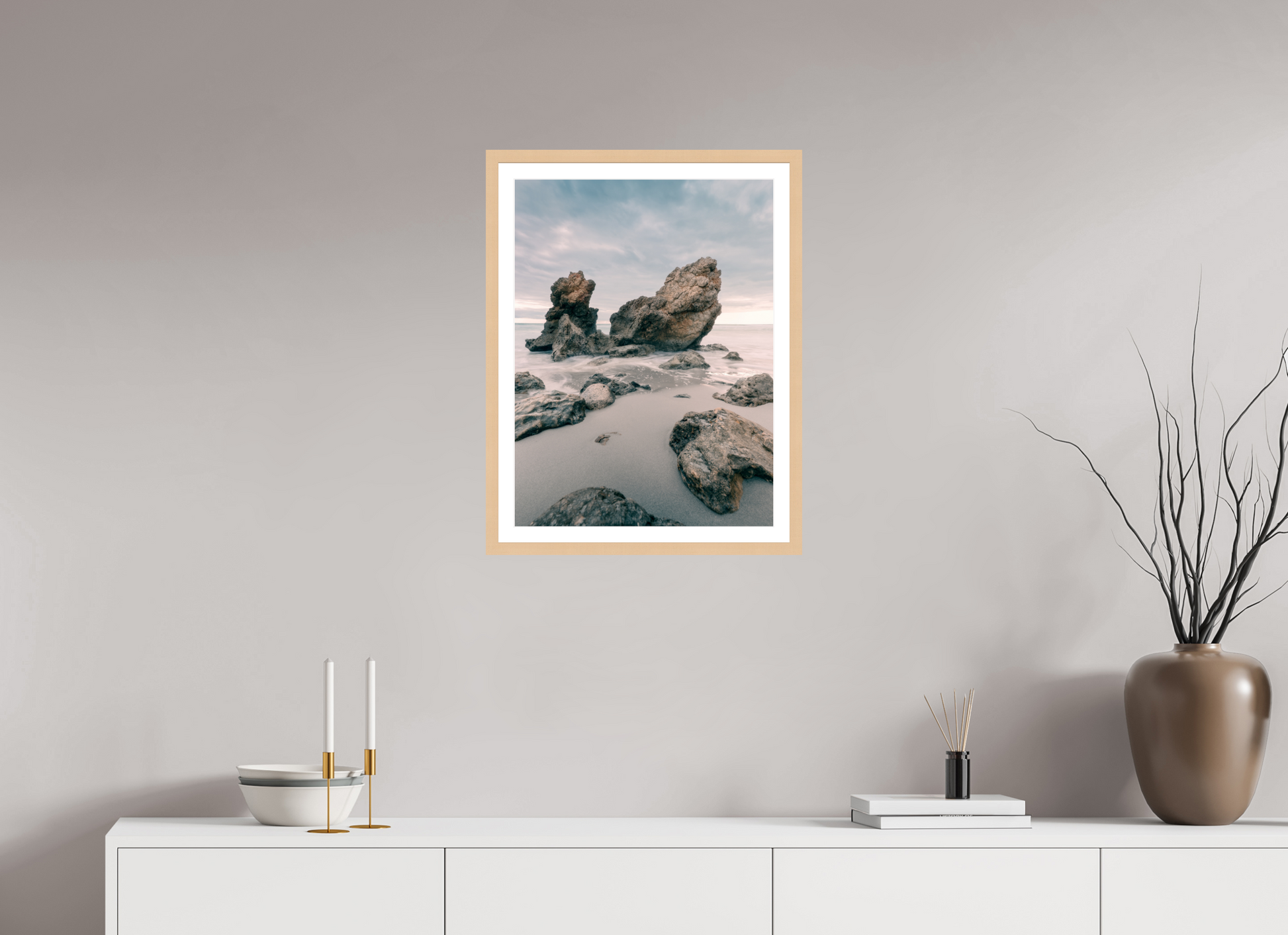 45 x 60 cm, Natural Maple Frame Menorca at Dusk