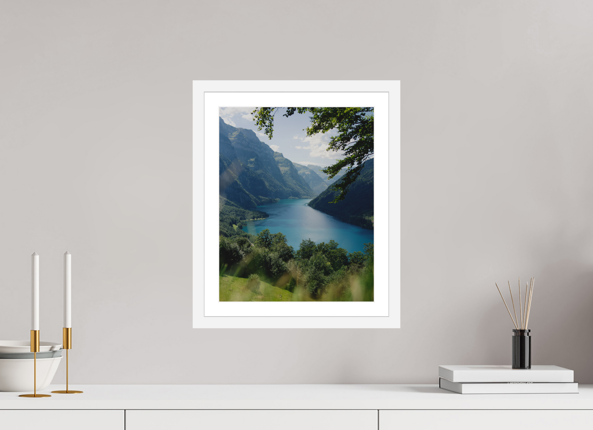 30 x 37.5 cm, White Frame Swiss Postcard View