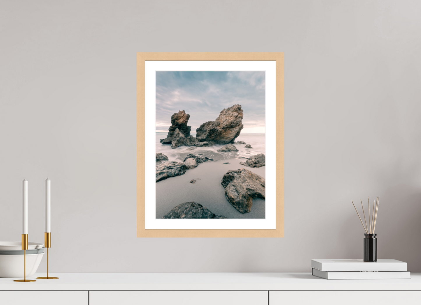 30 x 40 cm, Natural Maple Frame Menorca at Dusk