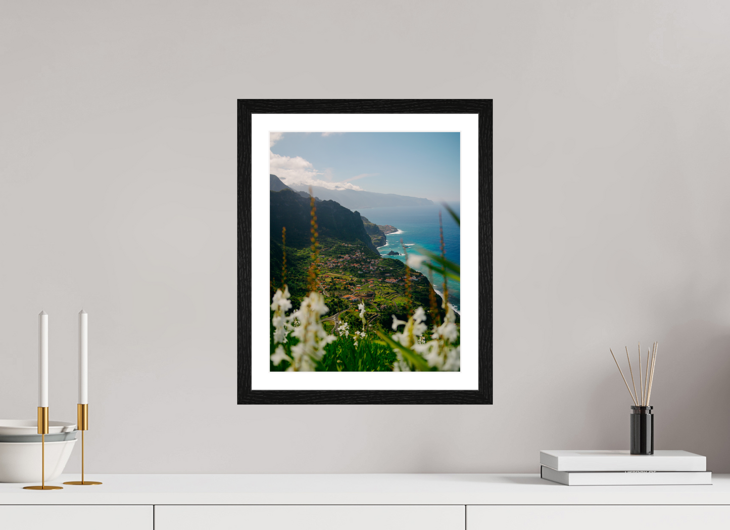 30 x 37.5 cm, Black Oak Frame Madeira Coastline