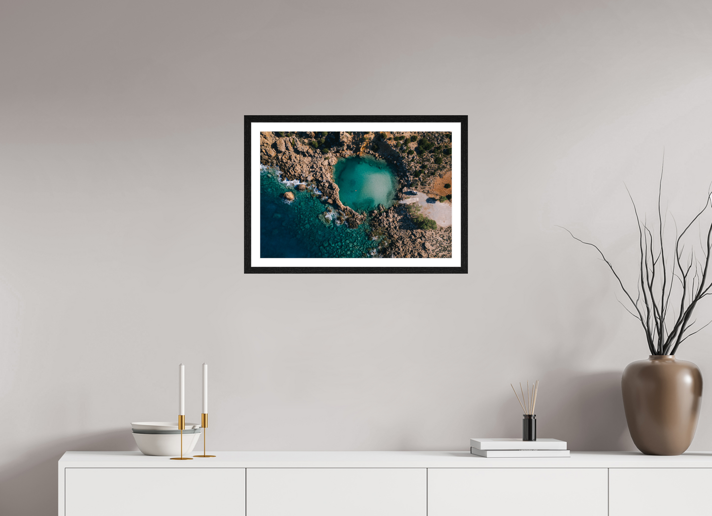 60 x 40 cm, Black Oak Framed Print Morning Swim