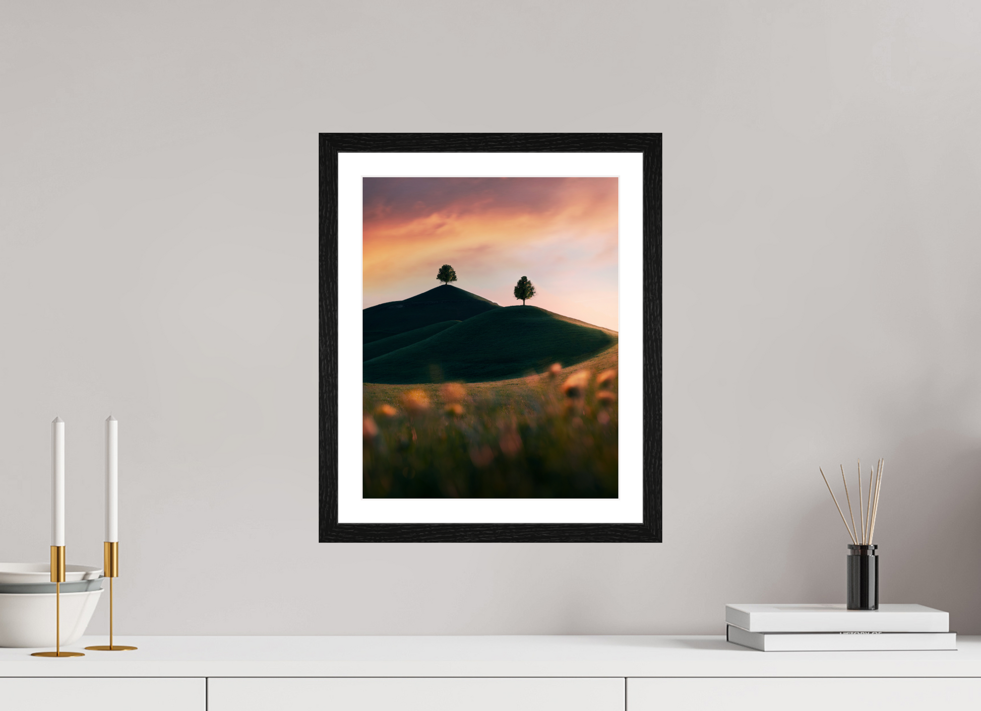 30 x 37.5 cm, Black Oak Frame Rolling Hills at Sunset