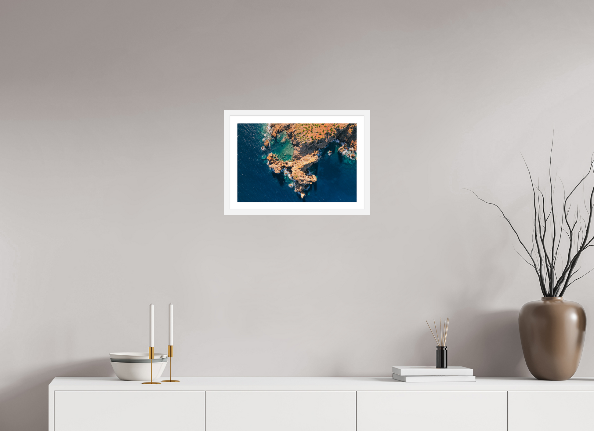 45 x 30 cm, White Frame Coastline