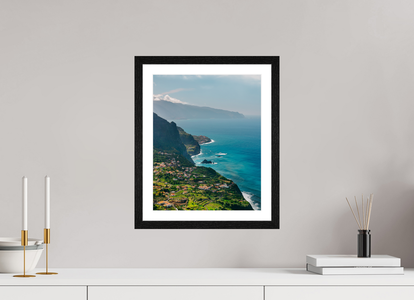 30 x 37.5 cm, Black Oak Frame Tropical Coastline