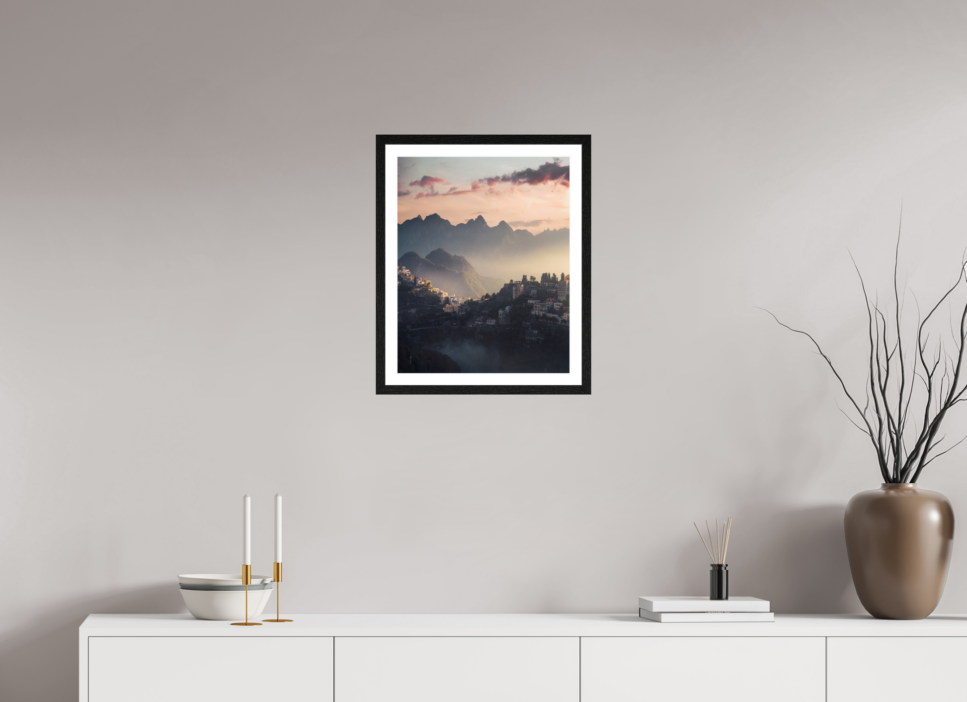 40 x 50 cm, Black Oak Frame Sunset over the Amalfi Coast